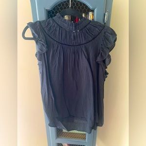 Black high neckline Loft Blouse with short ruffled sleeve